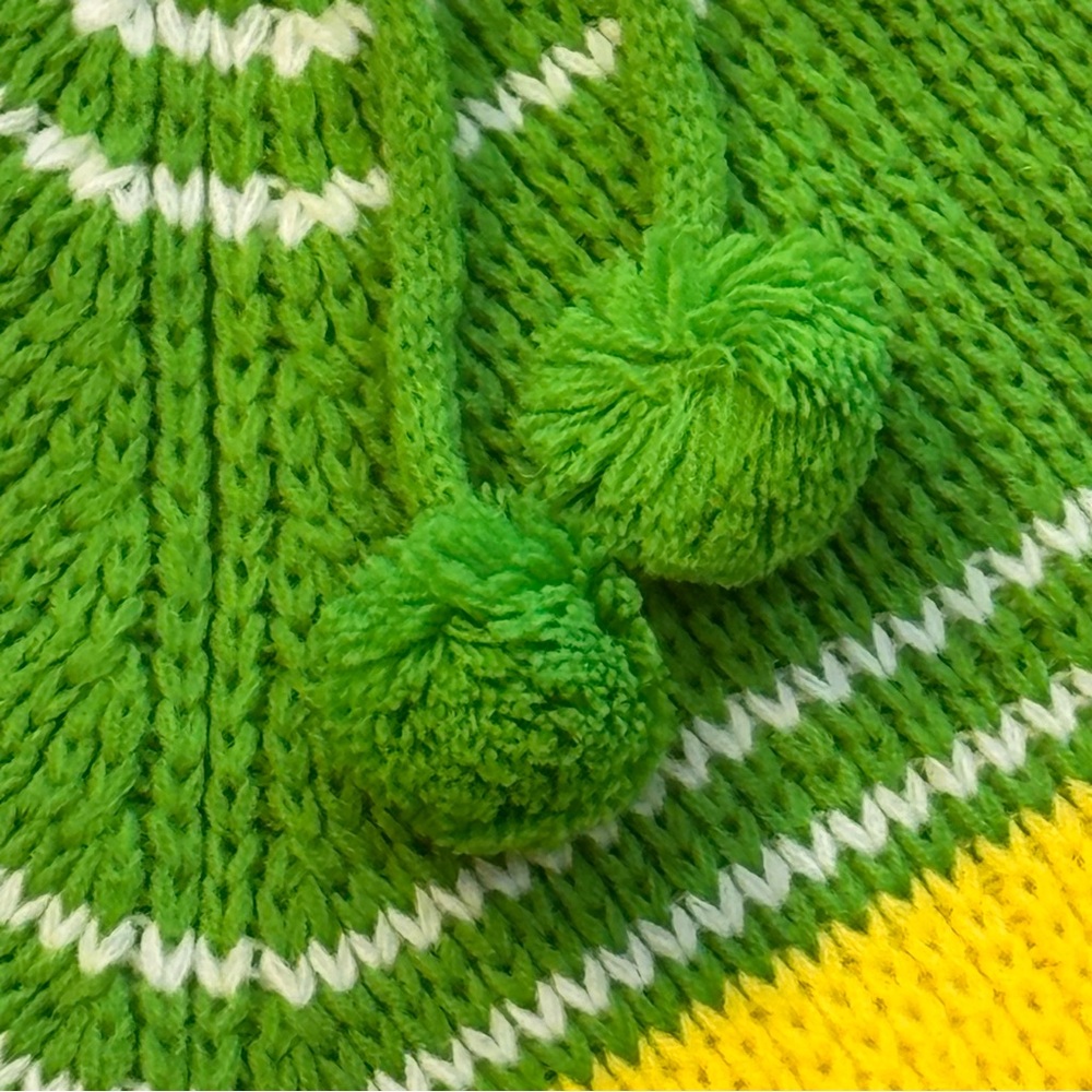 70s Vintage Green and Yellow Chevron Print Knit Swewater Lace up Poncho - L - Picture 3 of 5